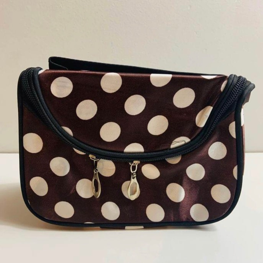 Brand New Brown/White Polka Dot Makeup Bag